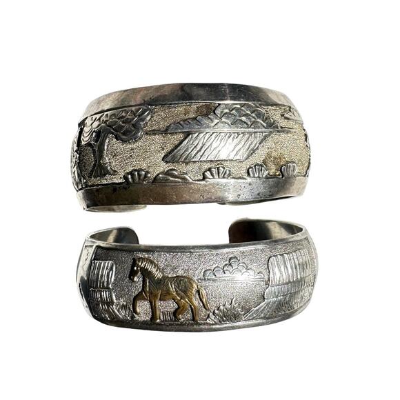 Lot of 2 - Native American Sterling Silver Cuff Bracelets Navajo - Picture 1 of 8